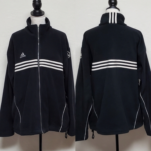 Vintage 90s/Y2K Adidas Black Fleece Three Stripe Logo Full-zip Soccer Jacket XL - Picture 1 of 13